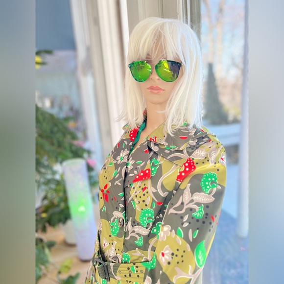 Burberry Prorsum Olive and Red Floral Trench Coat - Picture 5 of 11